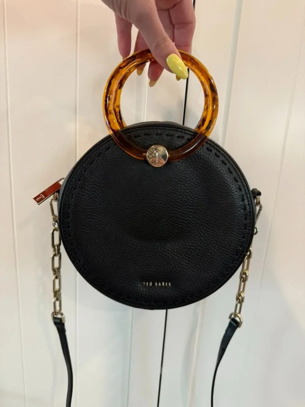 Ted Baker Round Leather Crossbody Bag w/ Tortoiseshell Ring Handle - Picture 3 of 6